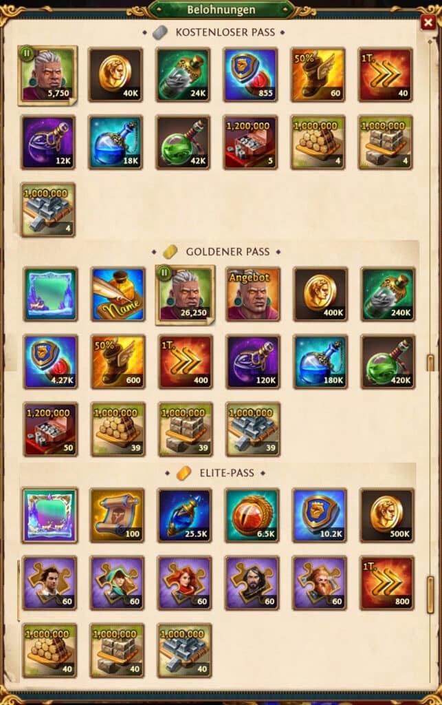 Kostenloser, Gold und Elite-Pass